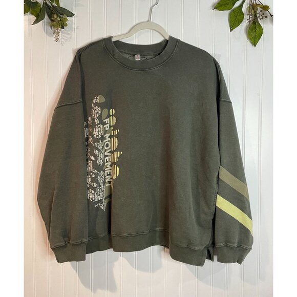 FP Movement Olive Green Oversized Sweatshirt W/ Abstract Graphic Design Sz L - Picture 4 of 16